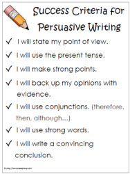 Success Criteria Persuasive Writing