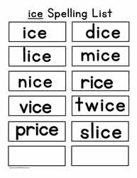 ice Spelling List