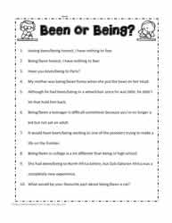 Been or Being Worksheets 1