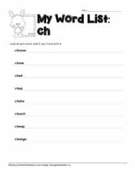 Digraph Spelling List for ch