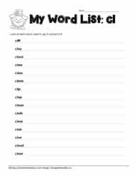 Blend Spelling List for cl