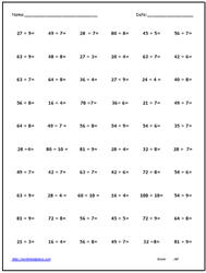 Division Fact Worksheets 1