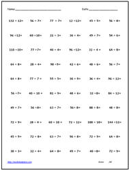 Division Fact Worksheets 3