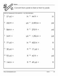Yards, Feet and Inches Worksheets