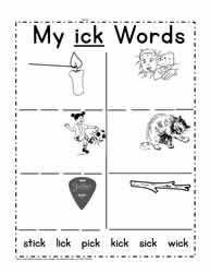 ick Word Family Worksheet