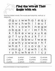 Wordsearch for wh Digraphs